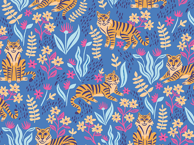 Deep Jungle digital art digital illustration floral background floral design illustration nature pattern pattern design print design repeat pattern repeat print surface pattern tiger vector art