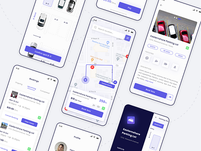 Find a parking spot - Mobile App app design booking car park find parking space finder location mobile ui modern app design navigation parking app ui ui ux vehicle