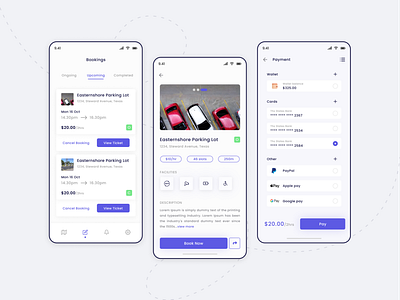 Find a parking spot - Mobile App app design booking car park find find parking space finder location mobile ui modern app design navigation parking parking app ui vehicle vehicle parking