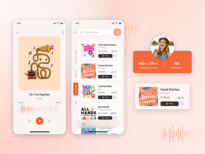 Podcast App airtime app design audio audiobook clean design listen music minimal mobile ui modern modern app design music player player podcast podcast app podcasts sound streaming ui user interface