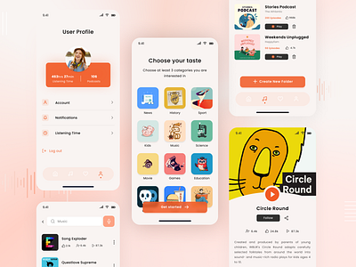 Podcast App app app design audio audiobook listen minimal mobile ui modern modern app design music music app music player off air on air player podcast podcasts sound streaming user interface