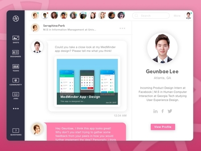 Daily UI Challenge #13 - Direct Messaging app challenge daily dashboard design dribbble message pink profile ui ux web