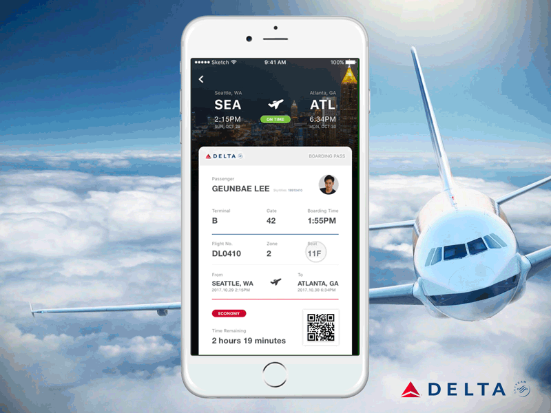 Daily UI Challenge #24 — Boarding Pass Prototype 024 airline airplane boarding challenge daily delta mobile pass profile ticket travel