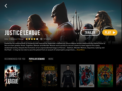 Daily UI Challenge #25 — TV App (Justice League) 025 app daily movie netflix poster principle prototype slider tv ui video