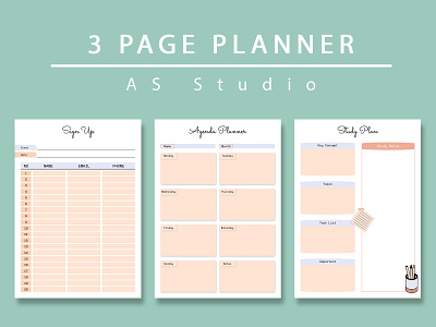 3 Page Planner ( Sign Up, Agenda Planner & Study Plan ) 3d animation branding design facebook fb cover graphic design hotel trifold brochure illustration logo motion graphics ui vector