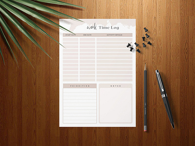 Elegant Minimalist Productivity Work Time Log Planner branding design facebook fb cover graphic design hotel trifold brochure illustration logo planner small business template ui vector work time log