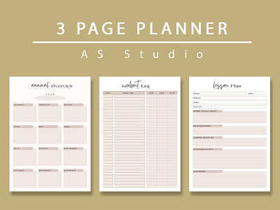 3 Page Planner ( Annual Overview, Workout Log & Lesson Plan ) branding business design facebook fb cover graphic design hotel trifold brochure illustration logo minimalist planner template ui vector