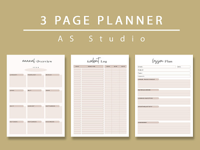 3 Page Planner ( Annual Overview, Workout Log & Lesson Plan )