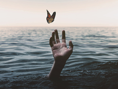 Elegance (Unattained) art butterfly drowning ocean surreal water