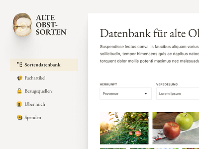 Alte Obstsorten design duotone icons identity logo logotype navigation serif ui warm webdesign