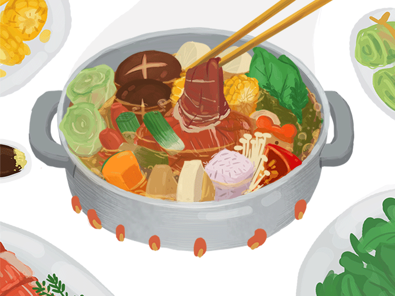 Sticking-with-friends-season animatedillustration food gif hot pot yummy