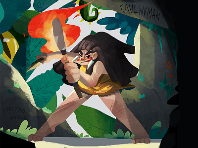 cavewoman 2d adobe caveman character concept art design digital 2d drawing girl illustration photoshop