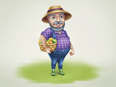 Farmer Phil character farmer fruits harvest illustration