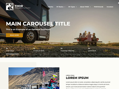 Thor Industries - Home Page camper camping home page layout outdoors recreation website