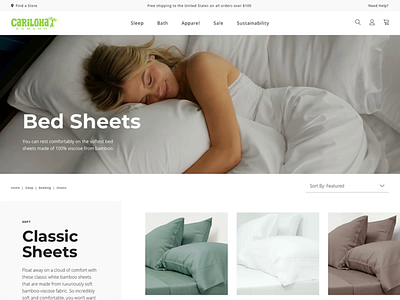 Cariloha Category Page bed bedding category page desktop ecommerce mattress sheets web website
