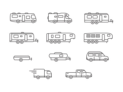 RV Icon Set camper camping icon iconography illustration line linear outdoors rv trailer travel vehicle