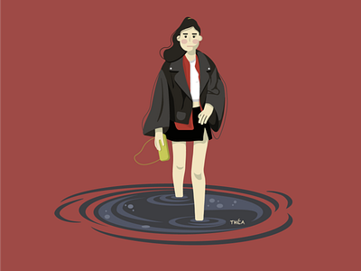 Night Out adobe character design drawing flat girl illustration leather lonely night pond puddle