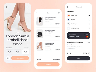 E-commerce Checkout Concept app application card checkout credit card design ecommerce app legs minimalistic mobile mobile design pay product design shipping shoes shop ui ux woman