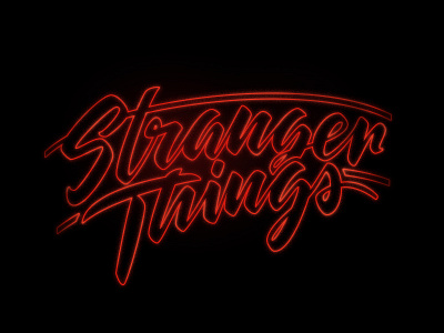 Stranger Things black calligraphy glow handlettering red strangerthings