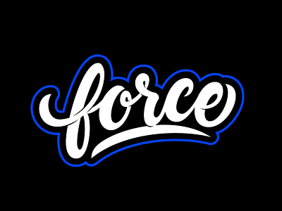 Force blue calligraphy flat force handlettering lines vector white