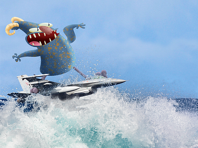 Jet surfing monster! advertising childrens illustration illustration jet kidlitart messy little monsters monster redbull surfing