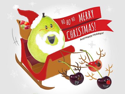 Domex Superfresh Growers Holidays cherries christmas holidays illustration pears produce reindeer santa sleigh