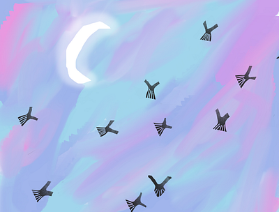 Very obviously “Birds in the sky” beautiful birds colorscheme illustration illustrator moon skies