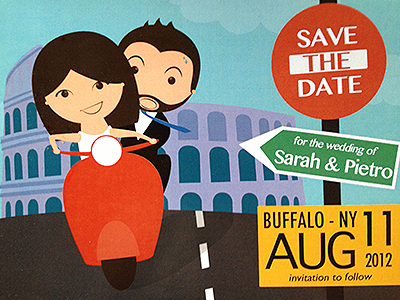 Save The Date Card card drawing illustration rome save the date vector vespa wedding