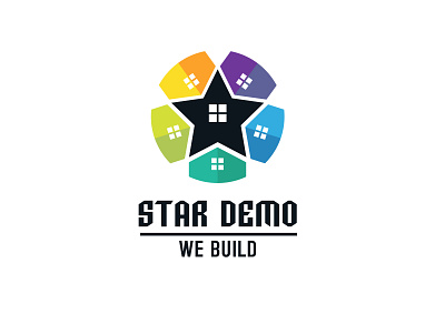 star and house logo branding colorfull graphic design house icon logo modern logo star unique logo