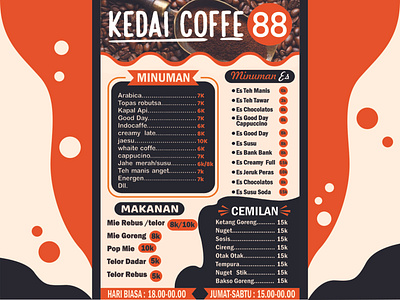 Kedai Coffe 88 Menu Design branding design graphic design illustration menu design modern design typography
