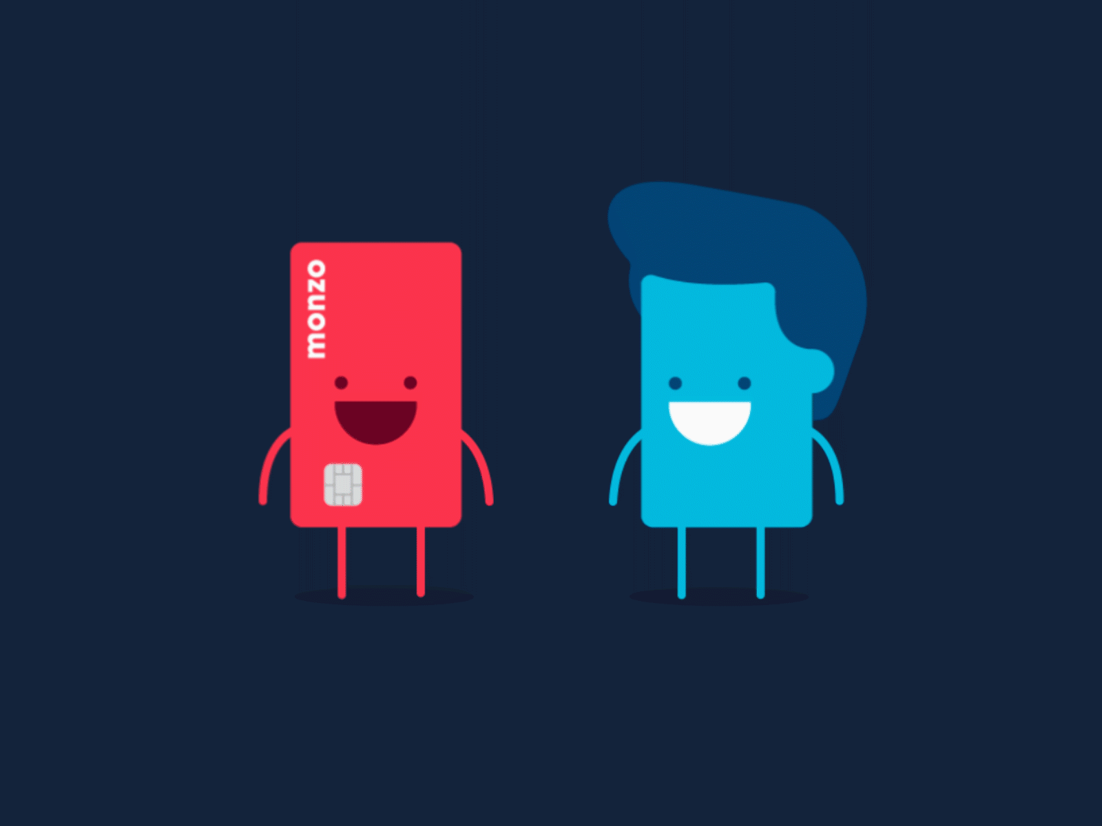 Monzo Love 2d after effects animation bank character coral design fintech flat gif illustration monzo navy