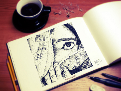 Eye on the sky, from under the veil dot painting dots drawing pen sketch sketching traditional art women