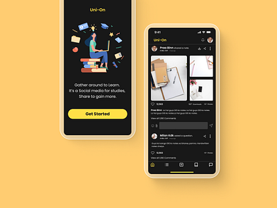 Uni-On (Social media app for students) app design minimalist mobile social media students ui