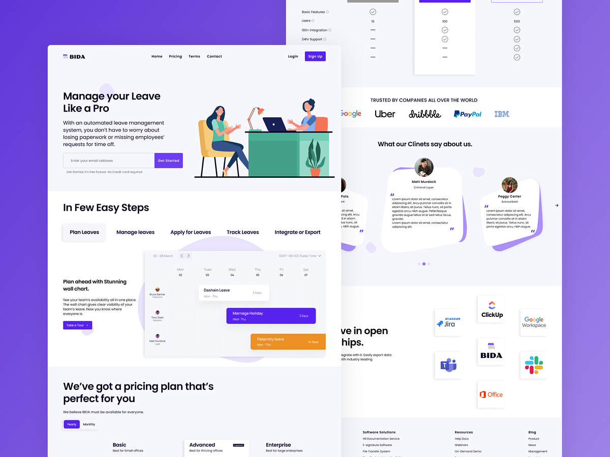 Bida- Leave Management Platform Landing Page Design by Prabin Regmi on ...