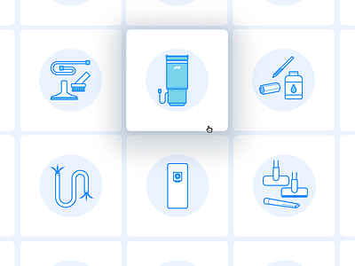 Central Vacuum System Icons blue categories custom design hover state icons illustrator tiles vacuum webshop