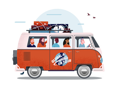 Global AI on tour adobe illustrator character design illustration illustrator orange retro volkswagen