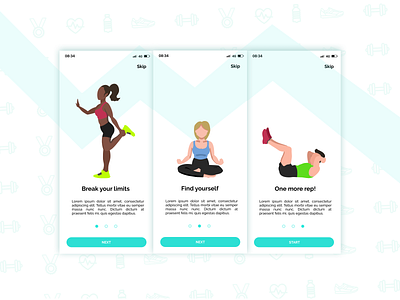 Onboarding screens for fitness app app design fitness app illustration interface sport ui uiux vector