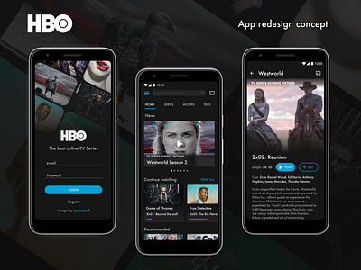 HBO App Redesign app branding design game of thrones hbo interface tv ui ux westworld