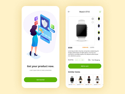Online shop screen for mobile app