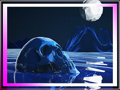 Untitled abstract cinema 4d lowpoly night seascape skull
