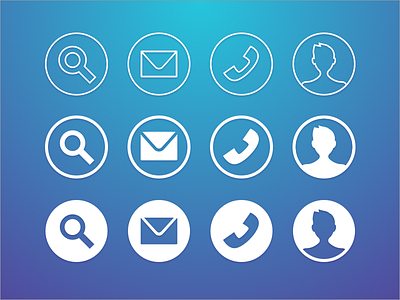 Round Icons avatar email line icons phone search sketch