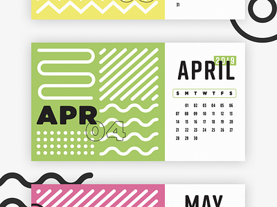 2019 Calendar 2019 april calendar colors composition dots pattern rounded squiggly thick lines typography wavy