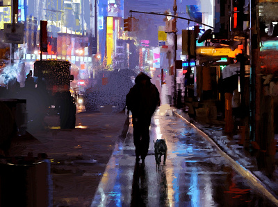 City street at Night city concept art concept design digital art digital painting environment design illustration night rainystreet street