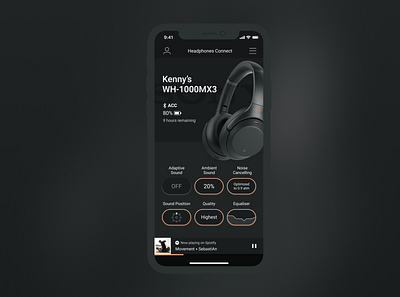 Sony Headphones App app dark design headphones iphone mobile music music player spotify ui ux