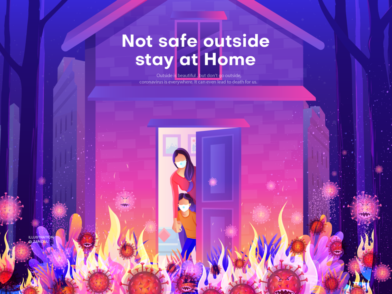 Stay at Home banner design corona virus illustration covid 19 digital art house illustration landing page illustration poster design ui illustration vector