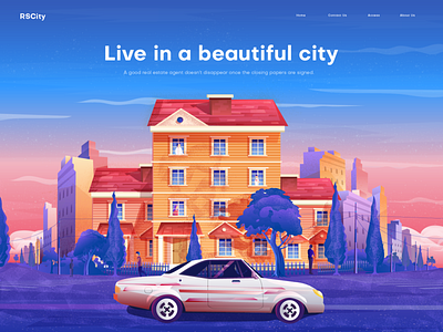 City Illustration app illustration building car color home page illustratio illustration landing page illustration town ui ui illustration vector web page illustration