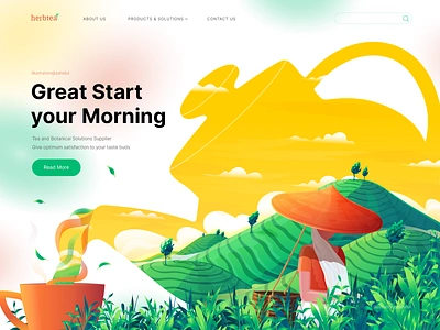 Tea Company Hero Header Illustration app illustration banner digital art flat illustration header illustration hero image hero image illustration home page illustration homepage illustration illustration illustration trend landing page illustration modern illustration mountain new illustration poster tea garden ui illustration web page illustration website illustration