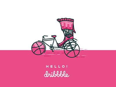 Hello dribbble ( Dribbble Rickshaw ) art bangladesh dhaka first shot hello dribbble hello! dribbble illustration line art logo rickshaw