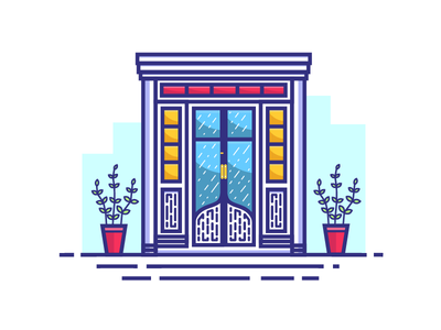 Beautiful Door beautiful door door doors flat design flower vase line art window