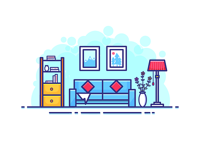 Living Room couch drawing room flat design furniture interior line art room sofa